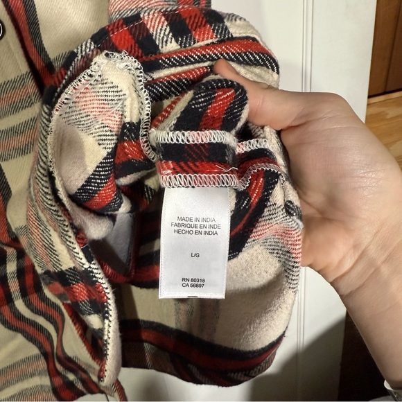 Lucky Brand Plaid Shacket Flannel Oversized Cream Black Red Size Large - Picture 9 of 14